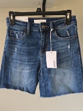 VERVET by Flying Monkey Distressed Medium Blue Denim Cutoff Shorts
